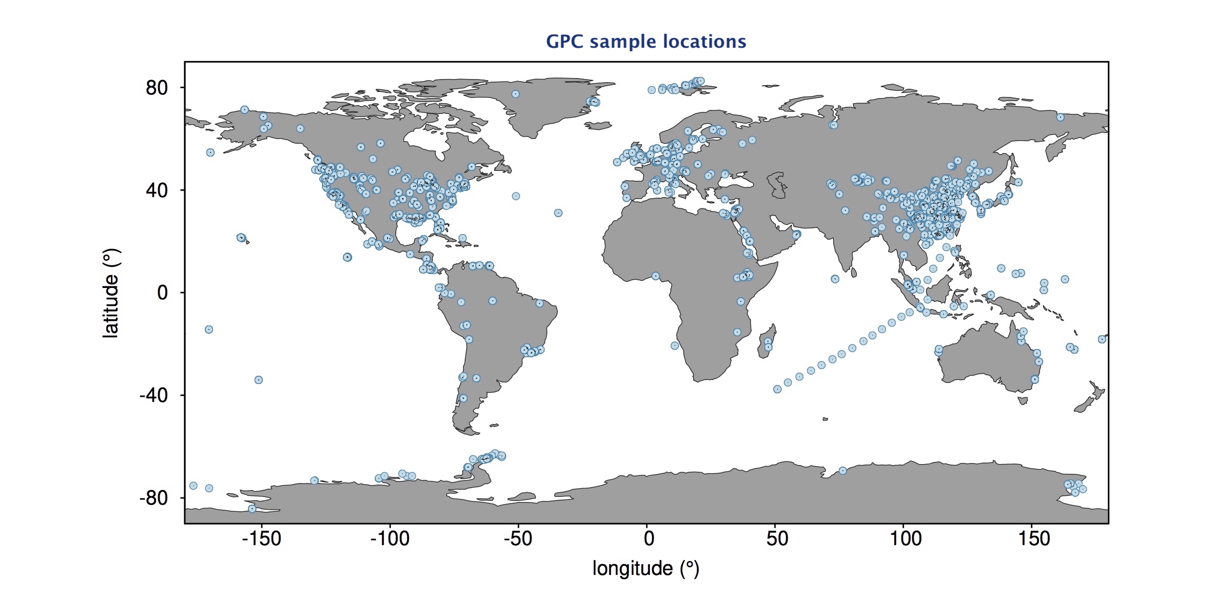 Samples on world map